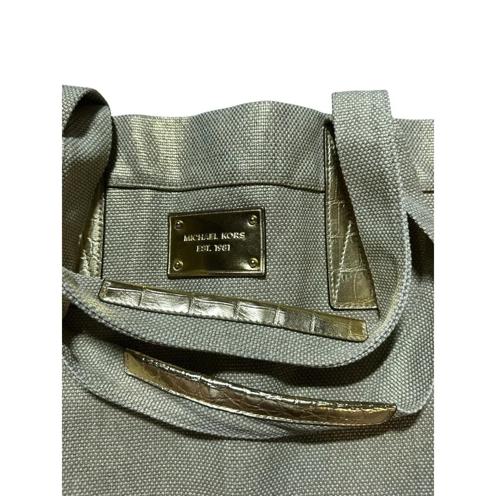 MICHAEL KORS Chic Tote Beige Canvas Gold Shimmer Tote Bag Shopper NWOT